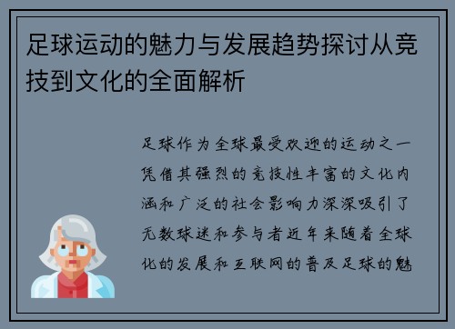 足球运动的魅力与发展趋势探讨从竞技到文化的全面解析